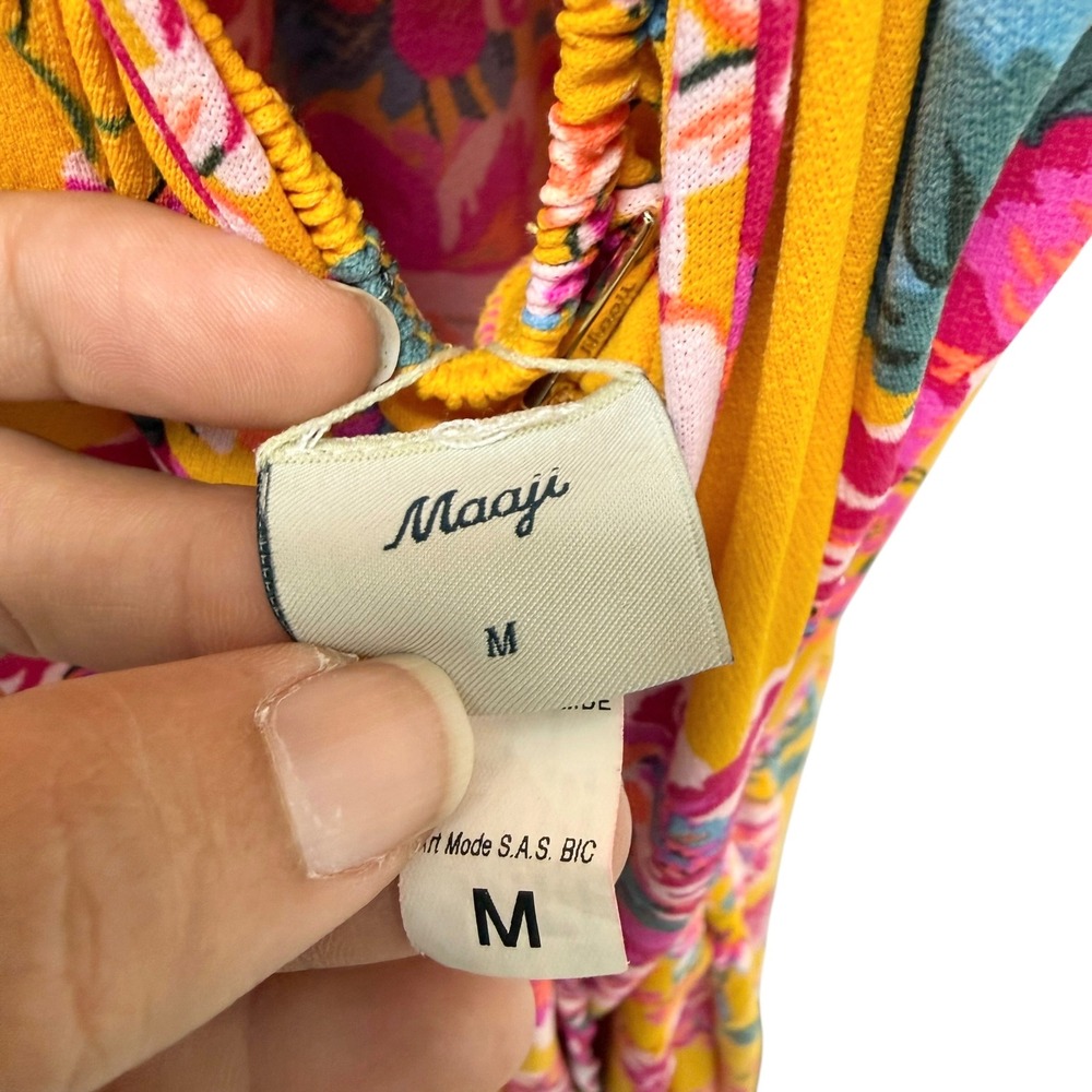 Maaji Yellow Floral Bustier Maxi Dress Lace Up Back Tiered Summer Size Medium - Picture 6 of 9
